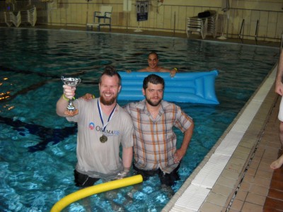 the Winners (Manos & Oskar) were thrown into the pool! 