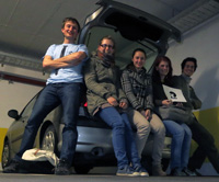 Small car, cool crowd. The DKWien contingent hit the road in a Peugeot 206.